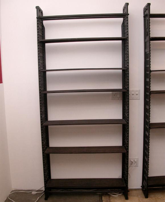 This one of three cast iron racks from the Carnegie Library.  Each rack has five adjustable shelves.