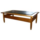 Vintage Slate-Top Oak Coffee Table