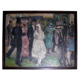 Vintage Painting of a Wedding Scene Attributed to Armand Seguin