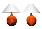Vintage #976  Pair of glazed orange lamps