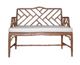 Retro Carved faux-bamboo bench with cane seat