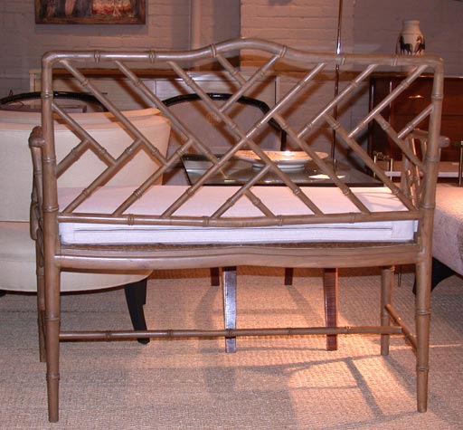 Carved faux-bamboo bench with cane seat In Good Condition In New York, NY