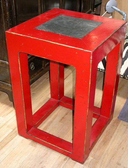 Pair of 19th C Chinese Red Lacquered End Tables