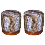 #3476 Pair of Round Upholstered Stools