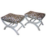 #3231 Pair of Painted Stools upholstered in calf skin