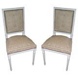 Set of six Louis XVI dining chairs in grey-white paint