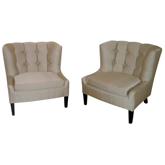PAIR OF BEAUTIFUL CELADON SILK SLIPPER CHAIRS