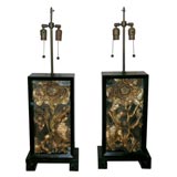 SPECTACULAR PAIR OF ELABORATELY CARVED LAMPS BY JAMES MONT.