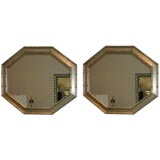 Vintage PAIR OF BEAUTIFUL OCTAGONAL MIRRORS WITH BAMBOO CARVED FRAMES