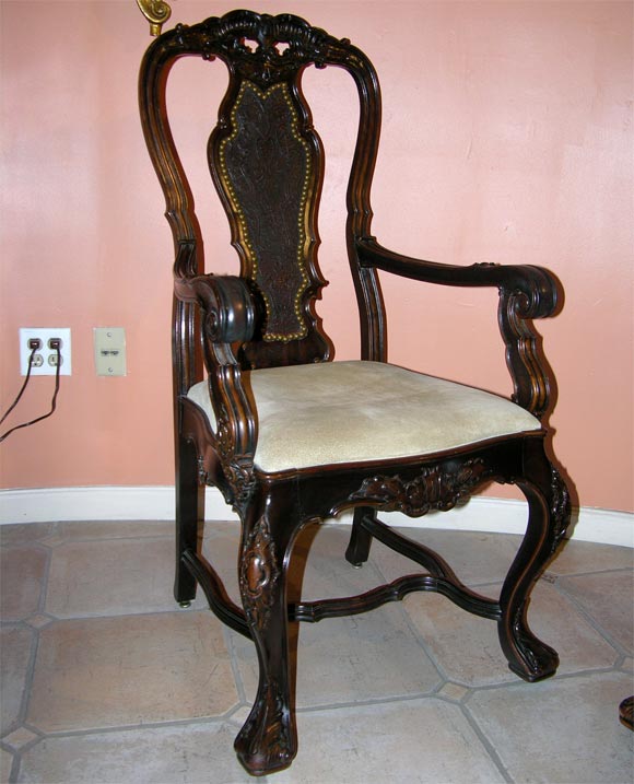 Set of 12 Portuguese Carved Dining Chairs In Excellent Condition In Westwood, NJ