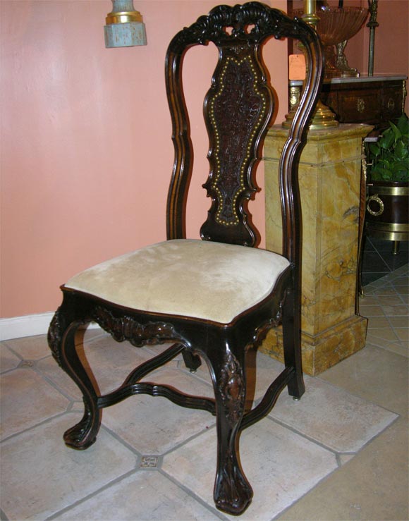 Set of 12 Portuguese Carved Dining Chairs 3