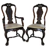 Antique Set of 12 Portuguese Carved Dining Chairs