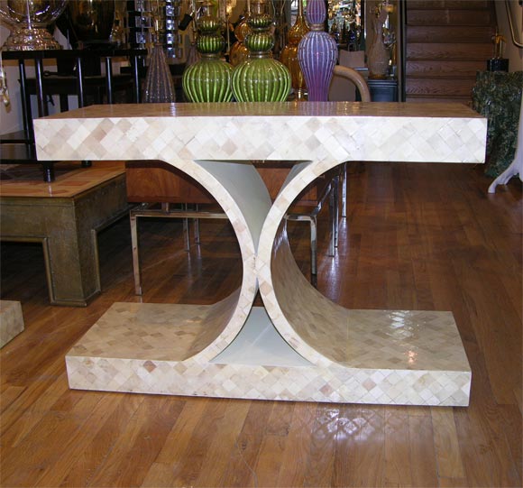 Pair of Karl Springer  "X" form console tables