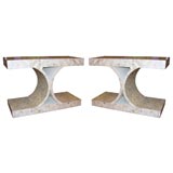 Pair of Karl Springer  "X" form console tables