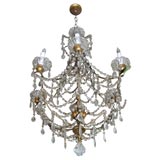 Six-arm beaded glass chandelier