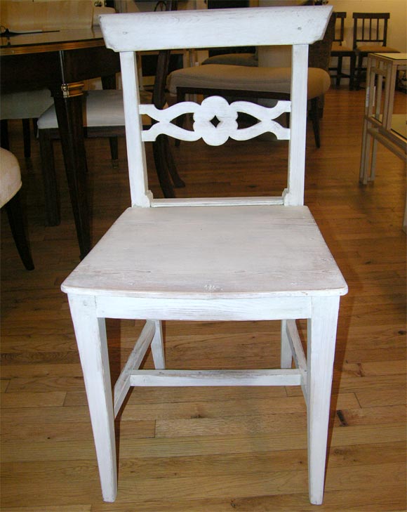 Simple and lovely wooden whitewashed side chairs.<br />
Can be sold individually.