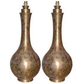 Pair of Acid Patina Gilt Brass Table Lamps