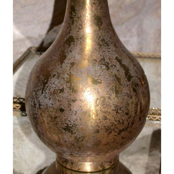Pair of Acid Patina Gilt Brass Table Lamps