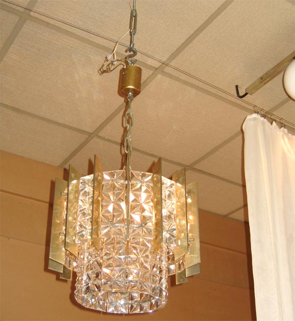 French Two Circular Chandeliers in Glass Bronze and Brass