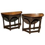 Pair of  Tudor Style Round Drop-leaf  Side Tables