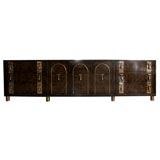 Very Long Burled Cabinet with Brass Mounts - Mastercraft