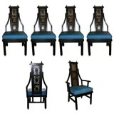 Set of 6 Ebonized Dining Chairs with Asian Motifs