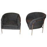 Pair chrome and suede barrel chairs