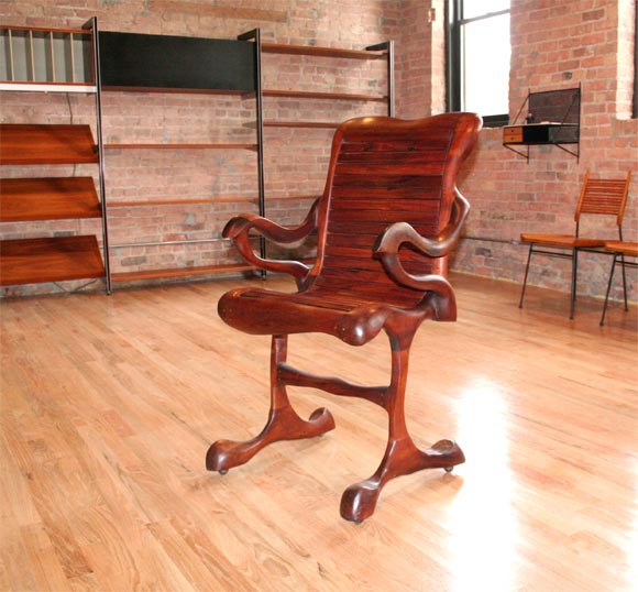Sculptural, hand made desk chair by Pennsylvania craftsman Andrew Willner, dated.