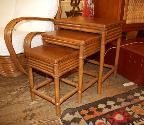 Set of 3 rattan nesting tables