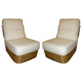 Pair of Rattan Slipper Chairs in the Manner of Paul Frankl