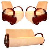 Chinese Deco Sofa and Two Club Chairs Set