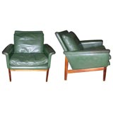 Single Finn Juhl green leather and rosewood chair Single Finn Juhl green leather and rosewood chair
