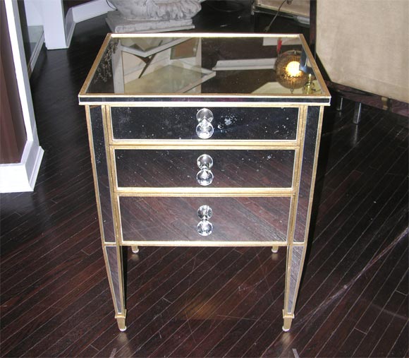 American Pair of Custom Gold Trim, Mirrored Commodes