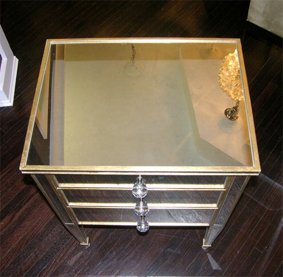 Pair of Custom Gold Trim, Mirrored Commodes In Excellent Condition In New York, NY