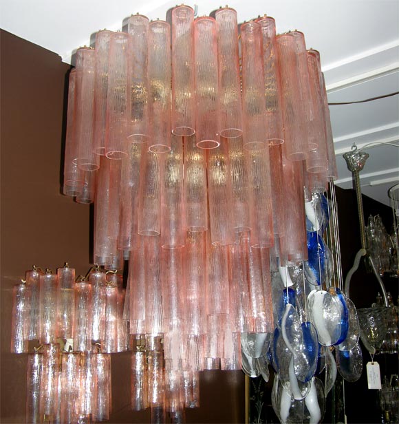 Venini Pink Glass Tube Chandelier