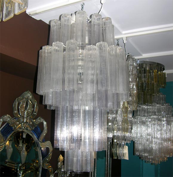 Venini Clear & Lavender Glass Tube Chandelier