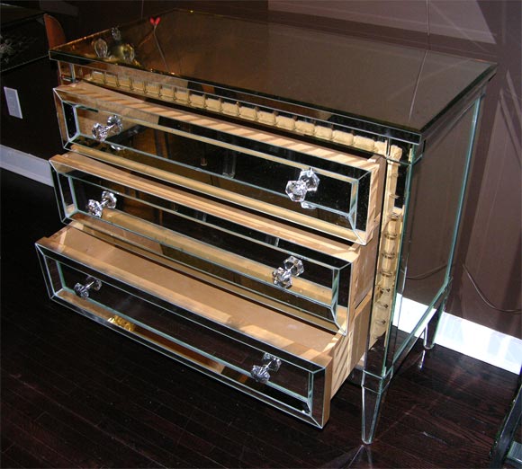 American Neoclassical Modern 3-Drawer Beveled Mirrored Dresser For Sale
