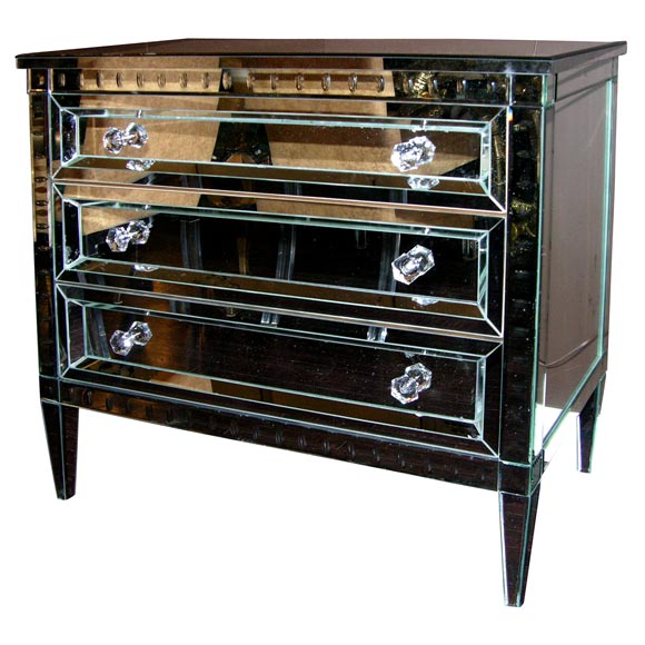 Neoclassical Modern 3-Drawer Beveled Mirrored Dresser