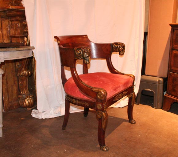 Fine French Empire Mahognay And Ormolu Tub Chair