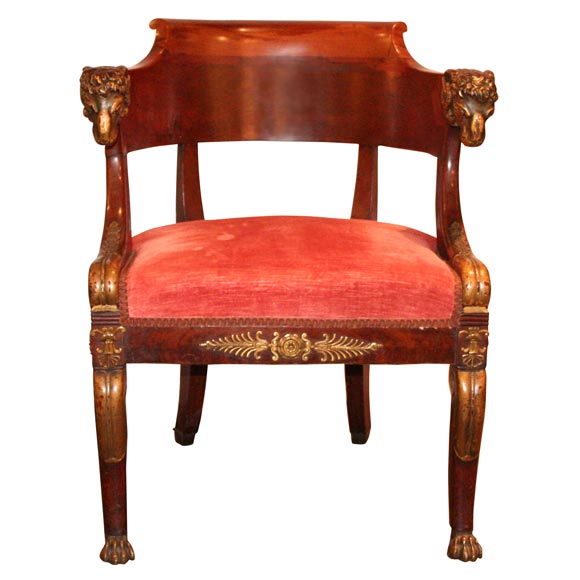 Fine French Empire Mahognay And Ormolu Tub Chair