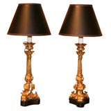 French Gilt Bronze Candlesticks Converted Into Lamps