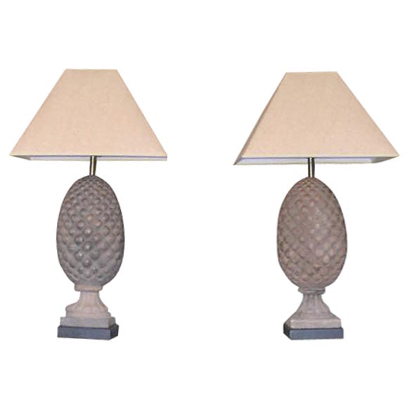 Pair of Wood carved Pineapple Lamps