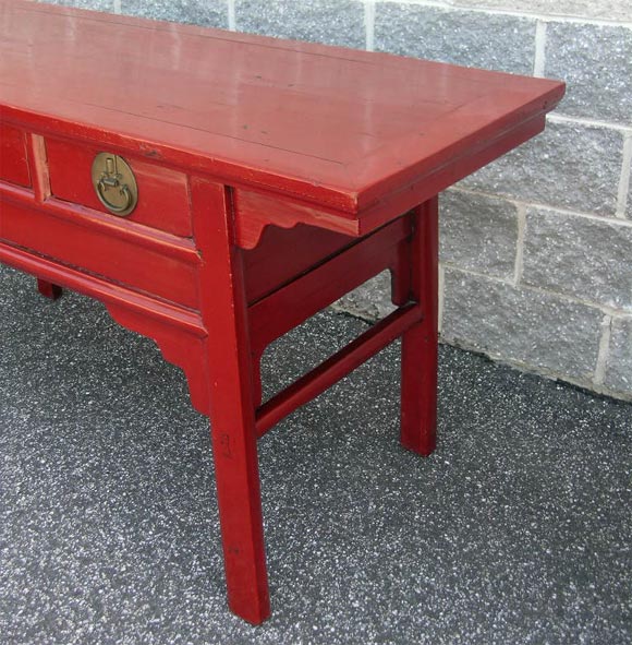 Chinese 19thC. Three-Drawer Altar Red Lacquered Altar  For Sale