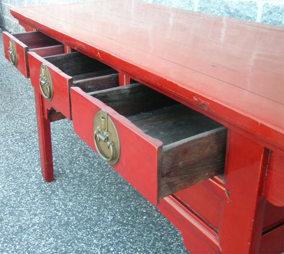 19thC. Three-Drawer Altar Red Lacquered Altar  In Excellent Condition For Sale In East Hampton, NY