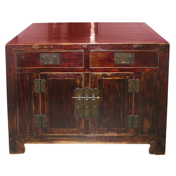 19th Century Qing Dynasty Southern Elm Buddhist Cabinet in Original Lacquer For Sale