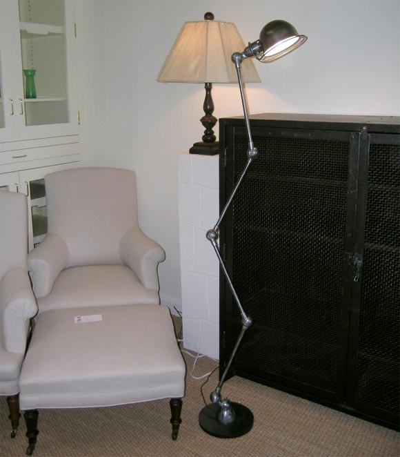 French Polished Steel Standing Lamp, Signed