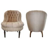 Pair of French Tufted Slipper Chairs