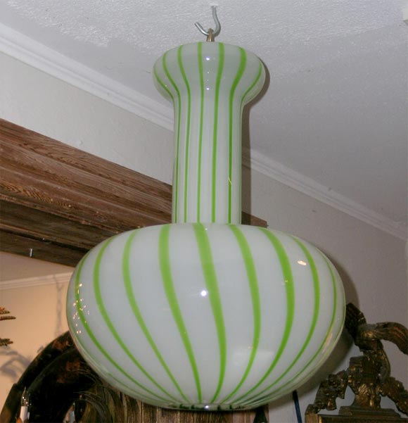 Green striped, handblown Murano glass fixture with brass detail by Salviati
Three available - priced per piece.