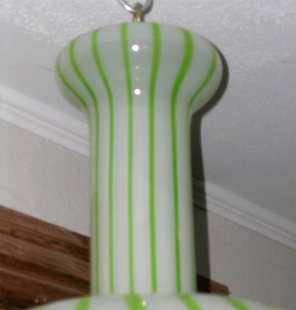 Italian Striped Green and White Murano Glass Bulb Form Ceiling Mount Fixture by Salviati