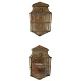 Antique Pair of patinated brass and glass wall shelves